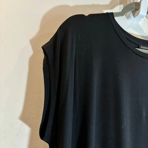 EILEEN FISHER Sz L 99% Tencell Ruffle Hem Drop Shoulder Midi Length Shift Dress - Picture 3 of 7